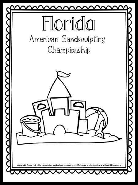 Florida Sandcastle Coloring Page {FREE Printable!} - The Art Kit Social Studies Unit, Coloring Page Free Printable, The 50 States, Color Sheets, State Symbols, How To Make Slime, Educational Activities For Kids, Fun Printables, State Of Florida