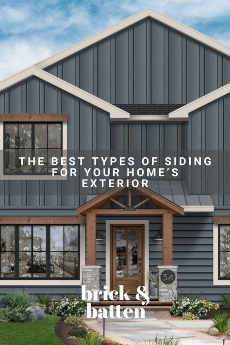 While paint color has a major impact on the look and feel of your home’s exterior, there’s another important factor that can transform your home: The type of siding you choose. From classic brick to modern metal, there are nearly endless siding options that allow you to upgrade your exterior and bring your dream home to life. Read on to learn more about our favorite types of siding and choose the right fit for your home: https://bit.ly/48eWPeQ Home Siding Ideas Exterior Colors, Outdoor Siding Colors Home Exteriors, Wide Vinyl Siding Exterior, Vinyl Siding Color Ideas, House Exterior Types, Vinyl Siding Homes Exterior, Mixed Exterior Siding Ideas, Siding On Ranch Style Home, Metal Siding Homes Exterior