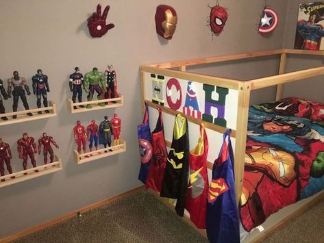 22 Spectacular Superhero Bedroom Ideas for Kids Marvel Boys Room, Spiderman Bedroom, Avengers Bedroom, Marvel Bedroom, Avengers Room, Marvel Room, Space Saving Bedroom, Boy Toddler Bedroom, Superhero Bedroom