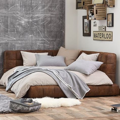 Platform Bed Frame Pottery Barn, Pottery Barn Corner Bed, Baldwin Lounge Corner Upholstered Bed, Upholstered Corner Bed, Pottery Barn Teen Bed, Game Room With Bed, Modern Corner Bed Design Bedrooms, Kids Corner Bed, Bed In The Corner Of The Room