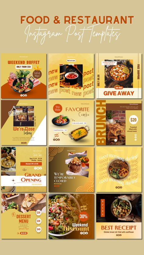 Restaurant Social Media Ideas, Restaurant Instagram Post, Restaurant Social Media, 포트폴리오 레이아웃, Ayam Bakar, Social Media Branding Design, Food Template, Food Branding, Food Graphic Design