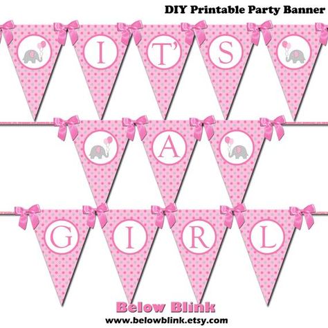 Baby Shower Buffet, Its A Girl Banner, Pink Printable, Baby Shower Prizes, Banner Printable, Pennant Banner, Diy Banner, Pennant Banners, Printable Banner