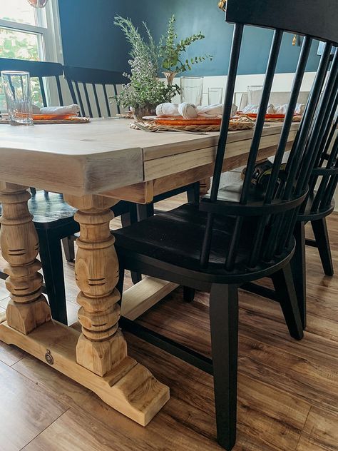 Wood Dining Table Refinish, Dining Room With Oak Table, Refinishing Oak Table Dining Room, Restaining Oak Table, Dining Room Table And Chairs Makeover, Red Oak Dining Table, Refinished Oak Table, Refinish Oak Table, Refinishing Kitchen Table