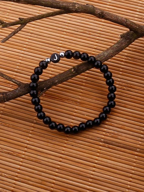 Black Fashionable Collar  Glass   Embellished   Fashion Jewelry Boys Beads Bracelet, Bracelet Inspiration Beads Aesthetic, Bracelet For Men Beads, Beads Bracelet Design For Men, Black Bracelet Aesthetic, Men Beaded Bracelet Ideas, Aesthetic Beaded Bracelets, Boy Bracelets, Pulseras Ideas