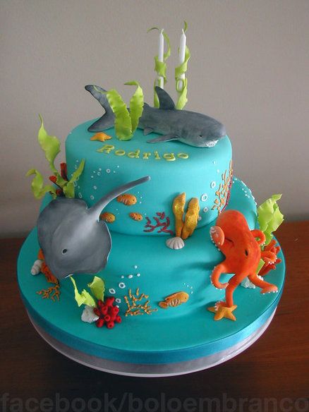 Too youthful for 27? Pshh.. Aquarium Cake, Ocean Birthday Cakes, Octopus Cake, Shark Birthday Cakes, Ocean Birthday Party, Animal Birthday Cakes, Ocean Cakes, Shark Cake, Sea Cakes