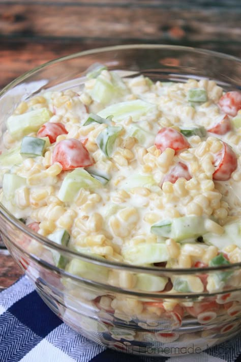 Corn Cucumber Salad Recipe, Cucumber Corn Salad Recipes, Shoe Peg Corn Salad, Cojita Corn Salad, Tomato Cucumber Corn Salad, Shoepeg Corn Salad Recipe, Summer Corn Salad, Corn Salad Recipes, Savory Salads