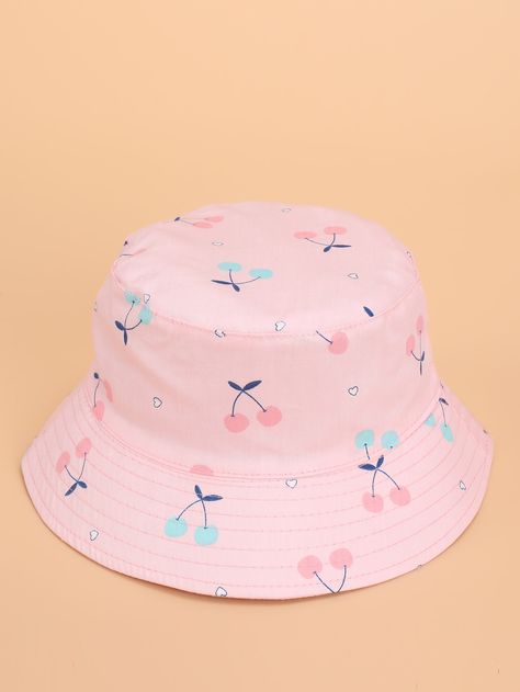 Pink Casual   Cotton Fruit&Vegetable Bucket Hat Embellished  Spring/Summer Kids Accessories Pink Fun Bucket Hat For Summer, Cute Bucket Hat For Play, Cute Pink Cheap Bucket Hat, Cute Pink Adjustable Bucket Hat, Playful Pink Summer Bucket Hat, Hello Kitt, Unicorn Phone Case, Baby Girl Crib Bedding, Fruits For Kids