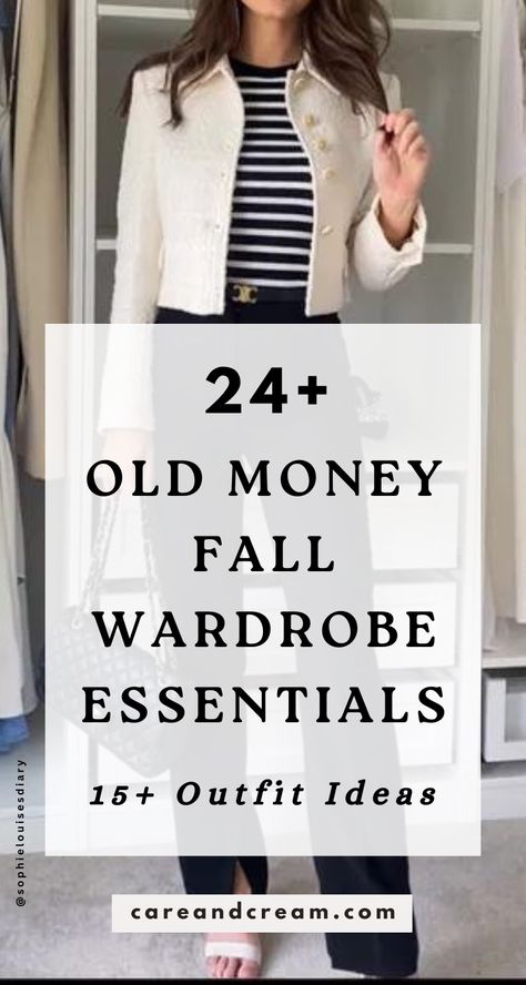 Elevate your fall style with our old money fall capsule wardrobe blog post. It offers 15 chic outfit ideas that encapsulate the old money fall fashion aesthetic. Discover fall wardrobe essentials that blend timeless elegance with the latest fall style. Go from casual to classy using our old money fall wardrobe guide. Plus: old money fall outfits, autumn outfits. Core Wardrobe Over 50, Old Money Fall, Dress Old Money, 15 Outfits, Capsule Wardrobe Essentials, Capsule Wardrobe Outfits, Fall Wardrobe Essentials, Sophisticated Outfits, Coachella Outfit