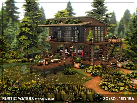 The Sims Resource - Rustic Waters (NO CC) Sims4 Cabin, Sims 4 Cc Cabin, Sims 4 Forest House, Sims Challenge, File Ideas, The Sims 4 Lots, Sims Freeplay Houses, Off Grid House, Building A Treehouse