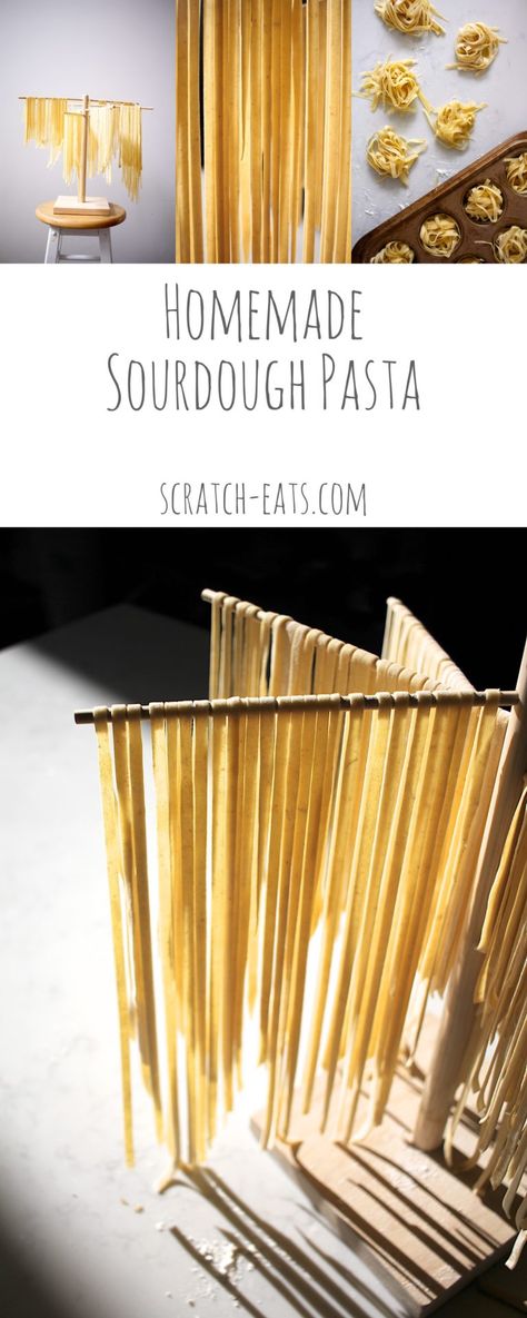 Homemade Sourdough Pasta - Scratch Eats Sourdough Pasta Recipe, Sourdough Pasta, Pasta Rack, Healthy Meals Ideas, Sourdough Starter Recipes, Sourdough Starter Discard, Sourdough Discard Recipes, Wholesome Meals, Sourdough Starter Recipe