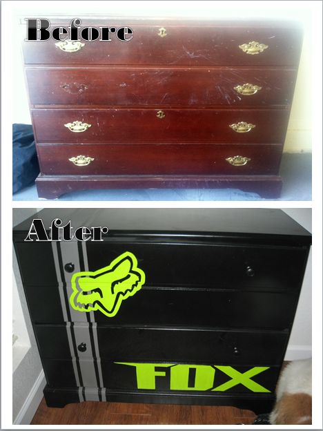 Dresser I found and reconstructed for Russel Jr's dirtbike/fox racing themed bedroom. Bike Room Ideas, Motocross Room, Dirt Bike Bedroom, Dirt Bike Decor, Motocross Bedroom, Dirt Bike Room, Bike Decor, Hunter Room, Boy Bedrooms