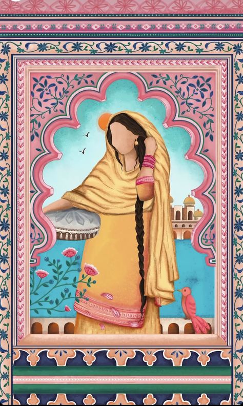 Desi Aesthetic Painting Ideas, Punjabi Culture Illustration, Punjabi Illustration Art, Indian Aesthetic Posters, Pakistani Traditional Art, Desi Painting Ideas, Punjabi Art Paintings, Punjabi Culture Drawing, Punjabi Culture Photography