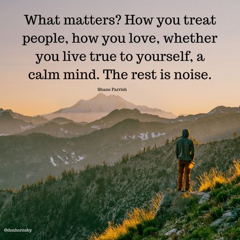 What matters? How you treat people, how you love, whether you live true to yourself, a calm mind. The rest is noise. - (Shane Parrish) Decide to ignore the noise around you today. #Leadership #Success #personalgrowth #TodayMatters Ignore The Noise Quotes, Tune Out The Noise Quotes, Block Out The Noise Quotes, Personal Growth Quotes, Treat People, Be True To Yourself, Personal Growth, Cute Quotes, Be Yourself Quotes