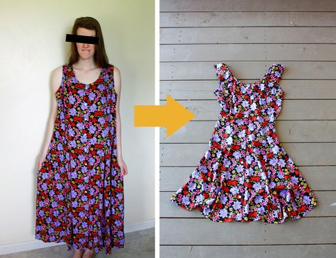 Loose maxi dress to fitted sun dress Diy Dress Refashion, Refashion Dress, Diy Clothes Refashion Videos, Diy Clothes For Women, Clothes Upcycle, Diy Summer Clothes, Old Dress, Diy Clothes Refashion, Diy Clothes Videos