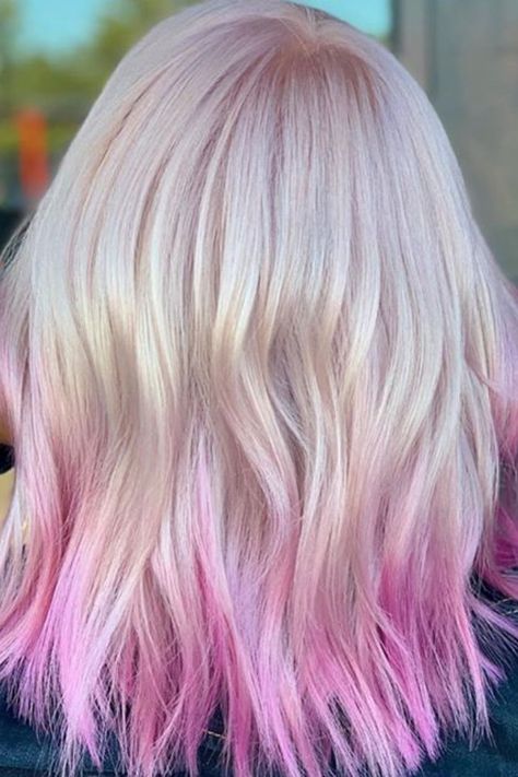 Platinum Blonde With Pink Tips, Pink Ombre Hair Short, Blind Hair, Shoulder Length Ombre Hair, Pink And Blonde Hair, Blonde To Pink Ombre, Dark Ombre Hair, Pink Ombre Hair, Red Ombre Hair