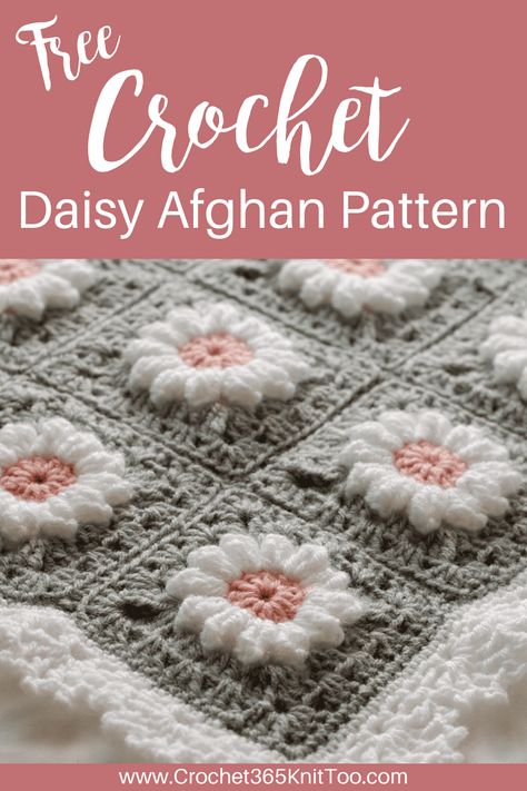 Darling Crochet Daisy Square Blanket Pattern is so fun to crochet! #grannysquareblanket #crochetdaisygrannysquare #crochet365knittoo #crochetdaisyafghan Daisy Afghan Crochet Pattern Free, Daisy Square Blanket, Crochet Daisy Pattern Free, Crochet Daisy Square, Crochet Daisy Blanket, Daisy Crochet Blanket, Daisy Granny Square Blanket, Daisy Granny Square Pattern, Daisy Baby Blanket