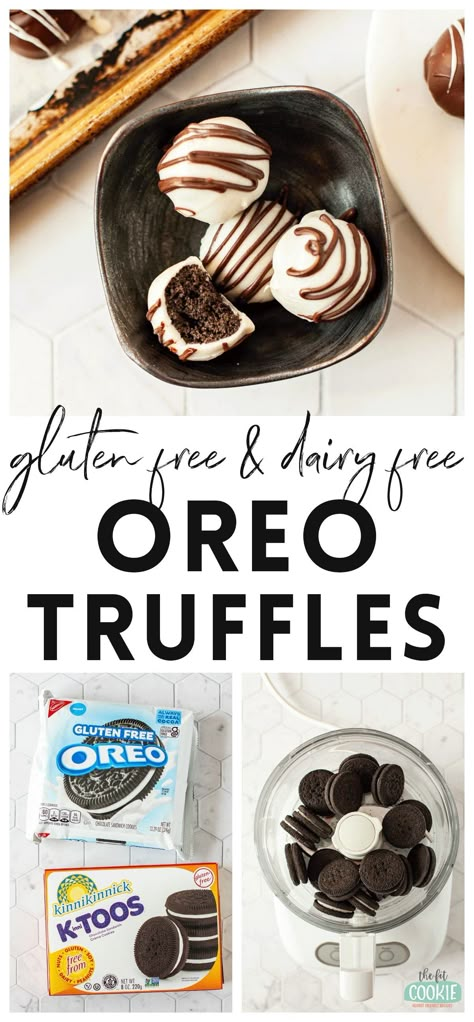 These easy gluten free and dairy free Oreo Truffles are great for any occasion, holiday, or just because! They are also peanut free and school safe. | thefitcookie.com #glutenfreeoreos #glutenfree #dairyfree #oreotruffles Christmas Treats Gluten Free Dairy Free, Dairy Free Classroom Treats, Oreo Balls Dairy Free, Christmas Desserts Non Dairy, Gluten Free Dairy Free Soy Free Desserts, Dairy Free Sweets Recipes, Dairy Free Thanksgiving Dessert Recipes, Non Dairy Oreo Dessert, Oreo Dessert Dairy Free