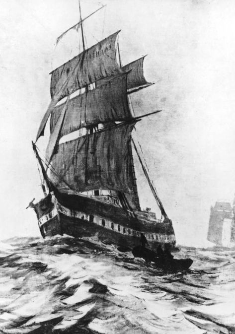 Mary Celeste, also known as the ghost ship, holds a captivating place in maritime history... Art Holder, Mary Celeste, Boat Navigation, The Bermuda Triangle, Wild Sea, Ocean Horizon, Creepy Ghost, Old Sailing Ships, History Project