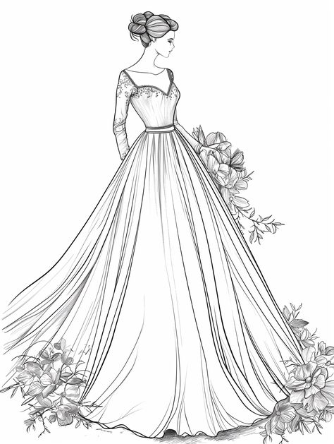 22+ printable flower creative wedding dress themed coloring pages Featuring different styles of wedding dress coloring pages, you can get 22 printable flower wedding dress coloring pages suitable for adults and casual activities of any age. Notice: This product is an instant download and no physical product will be shipped. If you have any questions or concerns about the product, please feel free to contact us. Once downloaded, you can print them as many times as you like. Product content includ Dress Coloring Pages, Autumn Photography Portrait, Wedding Dress Drawings, Flower Wedding Dress, Fashion Design Inspiration, Gown Drawing, Fashion Coloring Book, Hidden Art, Book Dress