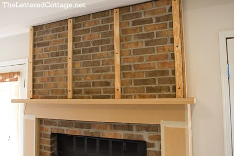 how to cover a fireplace with drywall before and after - Google Search The Lettered Cottage, Lettered Cottage, Cottage Fireplace, Fireplace Redo, Fireplace Update, Brick Fireplace Makeover, Fireplace Remodel, Diy Fireplace, Home Fireplace