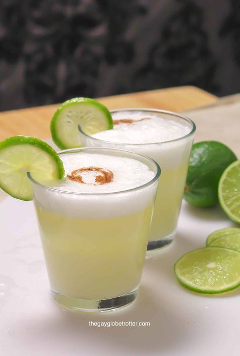 Peruvian Pisco Sour Recipe Pomegranate Drinks Cocktails, Pisco Sour Recipe, Watermelon Gazpacho Recipe, Lime Simple Syrup, Popular Drink Recipes, Sour Foods, Party Cocktails, Classic Cocktail Recipes, Pisco Sour