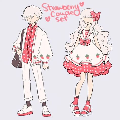 Strawberry Outfit Men, Strawberry Outfit Drawing, Strawberry Character Design, Cute Outfit Ideas Drawing, Dress Design Drawing, Clothing Design Sketches, Drawing Anime Clothes, Dress Design Sketches, Whimsical Fashion