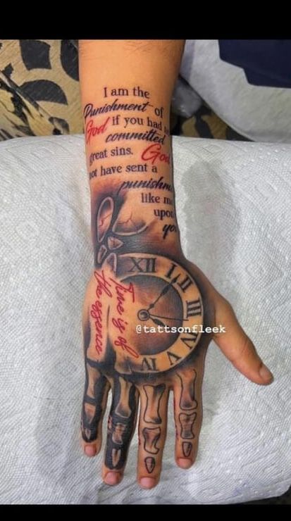 Tattoo Ideas For Men Full Sleeves, Fear None Hand Tattoo, Half Sleeves For Men, Men Hand Tattoos Ideas, Men’s Hand Tattoos, Best Hand Tattoos Men, Men Tattoo Ideas Sleeve, Hand Sleeve Tattoo, Arm Hand Tattoo