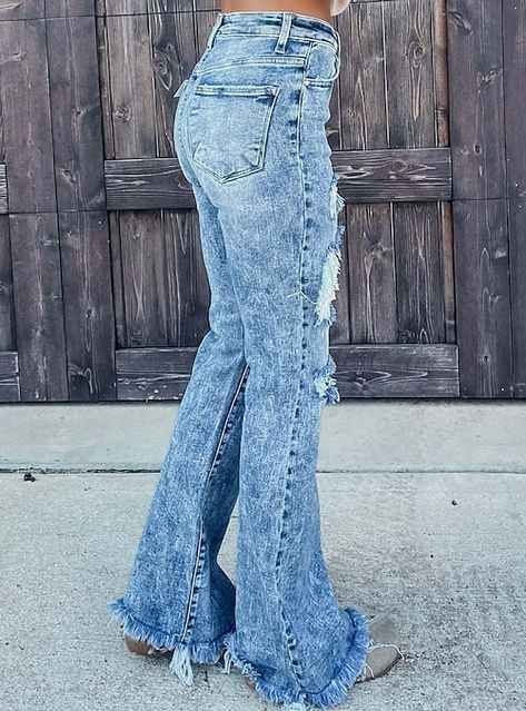 Womens Ripped Jeans, Flare Denim Jeans, Raw Hem Jeans, Flare Leg Jeans, Weave Style, Straight Leg Denim, High Waisted Jeans, Type Of Pants, Denim Flares