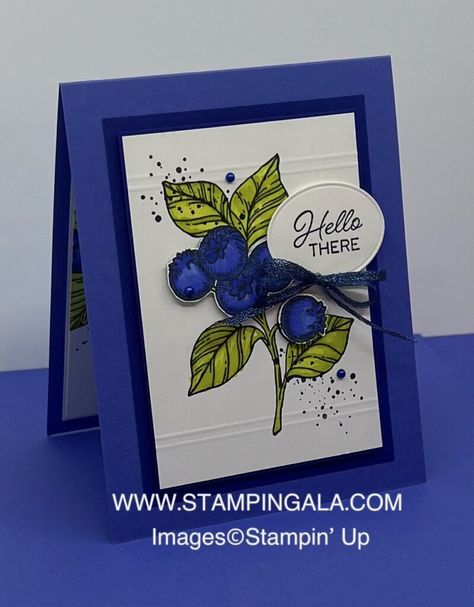 Blueberry Images, Stampin Up Card Ideas, Stampin Up Card, Iridescent Pearl, Quick Cards, Stamping Up, Flower Cards, Blueberries, Stamped Cards