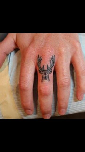 Deer tattoo Wedding Rings Tattoo, Buck Tattoo, Finger Tattoos For Women, Tattoo Deer, Doe Tattoo, Rings Tattoo, Hunting Tattoos, Tattoo For Boyfriend, Wedding Ring Tattoo