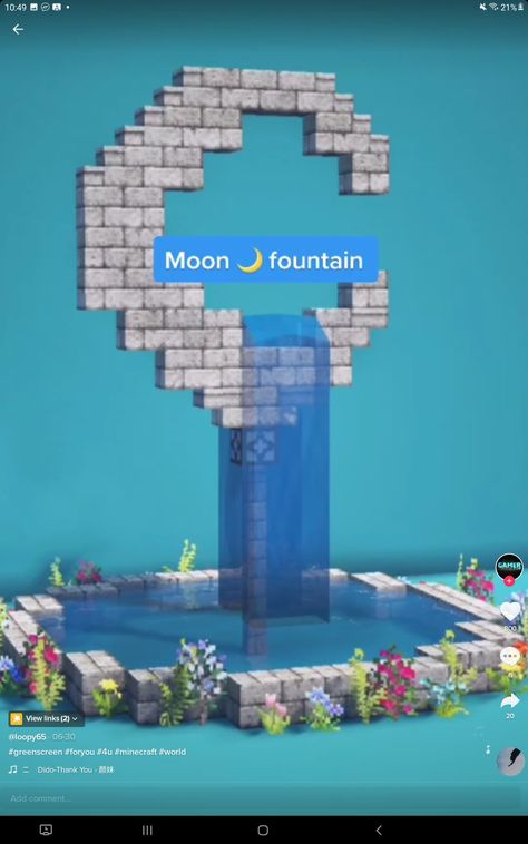 Moon Statue Minecraft, Mc Cat House, Minecraft Infinite Water Source, Minecraft Water Statue, Minecraft Water Slide, Minecraft Light House Ideas, Minecraft Building Ideas Fountain, Lightning Rod Minecraft, Water Minecraft Builds