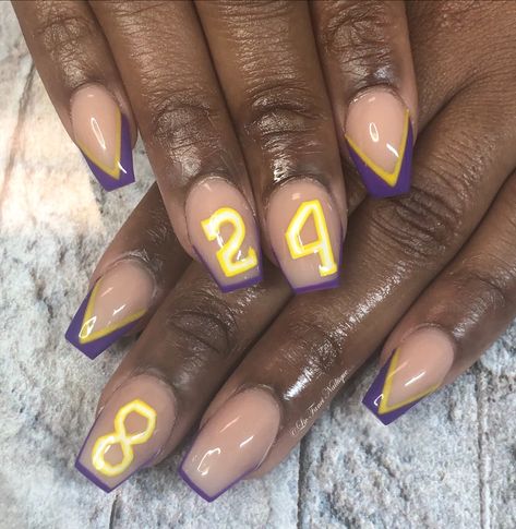 #kobebryant #kobebryantnails #lakers #lakernation #blackmamba Lakers Nails, Kobe Bryant Tribute, Inspired Nails, Acrylic Nails Coffin Short, Acrylic Nails Coffin, Nails Coffin, Black Mamba, Kobe Bryant, Coffin Nails