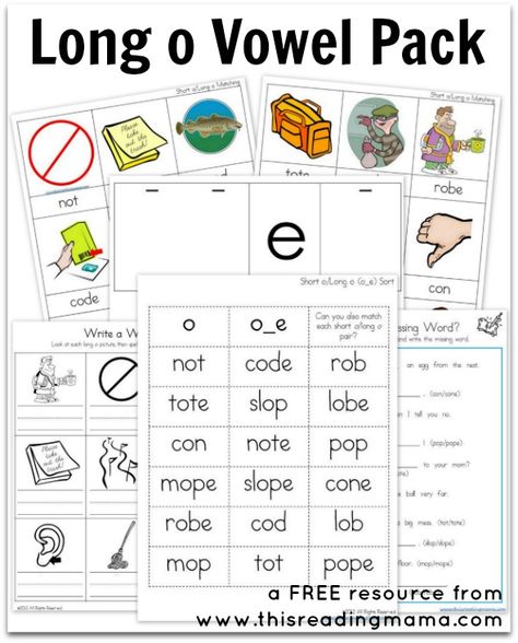 Long o Vowel Pack ~ review short o and learn about long o with word sorts, picture/word matching, spelling and more! {Free Printable} Long Vowel Short Vowel Activities, Long O Activities, Long Vowel Free Printables, Long And Short Vowel Activities Kindergarten, Teaching Short And Long Vowels, A_e Words Long Vowels, Vowel Activities, Vowel Worksheets, O Words