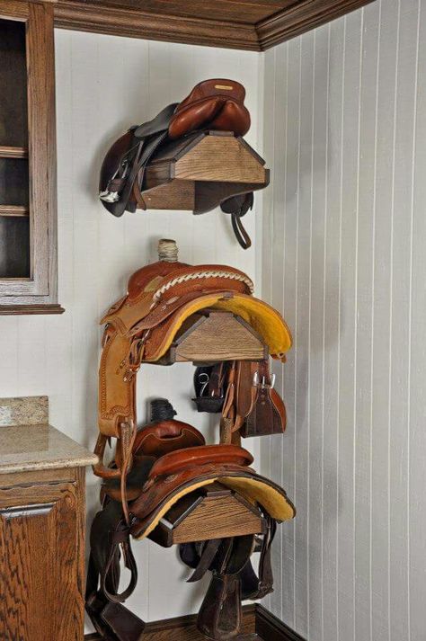 Wall Saddle Rack, Horse Saddle Decor Ideas, Saddle Storage, Small Horse Barns, Horse Tack Rooms, Saddle Racks, Saddle Stand, Tack Rooms, Diy Horse Barn