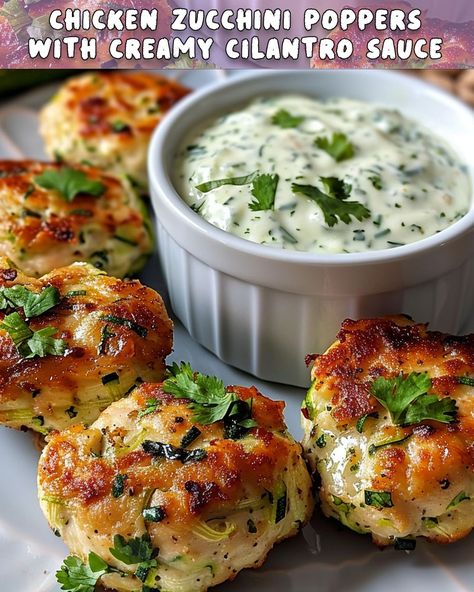 Chicken Zucchini Poppers with Creamy Cilantro Sauce: A Delightful Fusion of Flavors – Foodyhealthylife Yay Recipes, Zucchini Poppers, Chicken Zucchini Poppers, Creamy Cilantro Sauce, Pancit Recipe, Taco Pasta Salad, Grated Zucchini, Healthy Meal Planning, Cilantro Sauce