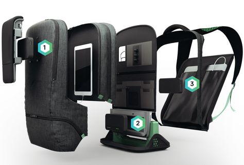 AMPL - The World's Smartest Backpack Power and protect your gadgets on-the-go. Control charging from the App without opening a zipper.  Modular SmartBatteries 2 https://www.indiegogo.com/projects/ampl-the-world-s-smartest-backpack#/story   The internal 18.5Wh SmartBattery packs enough power to recharge a smartphone up to 3 times, or a small tablet once. There are also docking bays that accommodate up to three (3) additional SmartBoost expansion modules. Tech Backpack, Laptop Storage, Mens Gear, Cool Tech, Computer Bags, Cool Backpacks, Laptop Backpack, Laptop Computers, School Backpacks