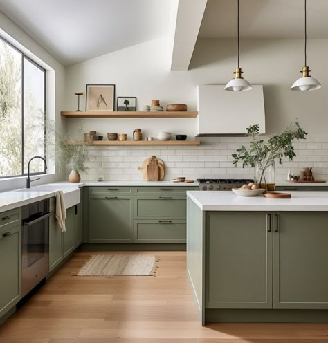 15 Kitchens With Sage Green Cabinets You Will Love - Rhythm of the Home #Allure #HouseGoals #The #DecorTips #Kitchens #of #the #in #Outdoor #Garden #Oasis #InteriorDesign #Enchanting Kitchen No Upper Cabinets, Sage Green Cabinets, Olive Green Kitchen, No Upper Cabinets, Sage Kitchen, Transitional Decor Bedroom, Selfie Filters, Sage Green Kitchen, Kitchen Innovation