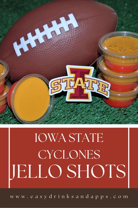 Are you ready for the start of the NCAA College Football season? I am! How would you like to be the hit of the next tailgate party? These Jello Shots are what every TRUE Iowa State Cyclones fan needs to try! Make them in team colors and choose from 9 different fall flavors! You’ll ROCK! Tailgate Shots, Gameday Drinks, Iowa State Cyclones Football, Iowa State Football, Gold Food Coloring, College Football Tailgate, Tailgating Ideas, College Tailgating, Jello Shot Recipes