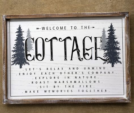 Funny Cottage Signs, Welcome To The Cottage Signs, Cottage Quotes, Cottage Signs Wooden, Cameo Crafts, Enchanted Cottage, Silhouette Cameo Crafts, Wood Wall Plaques, Cabin Cottage