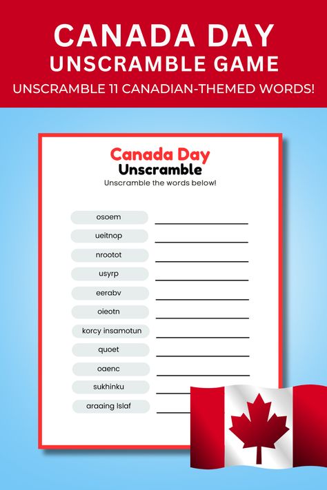 Canada Day Party, Mlm Marketing, Scramble Game, Printable Games For Kids, July 1, Ice Breakers, Canada Day, Word Games, Printable Games