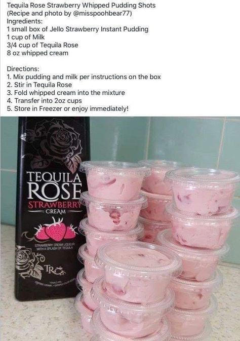 February happy hours Rose Pudding, Pudding Shot Recipes, Tequila Rose, Pudding Shots, Jello Shot Recipes, Mixed Drinks Alcohol, Yummy Alcoholic Drinks, Liquor Drinks, Boozy Drinks