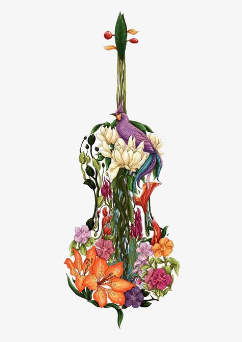 Violin Illustration, Flowers Png, Flower Artwork, Art Png, Png Transparent Background, Art Clipart, Nature Illustration, Watercolor And Ink, Png Transparent