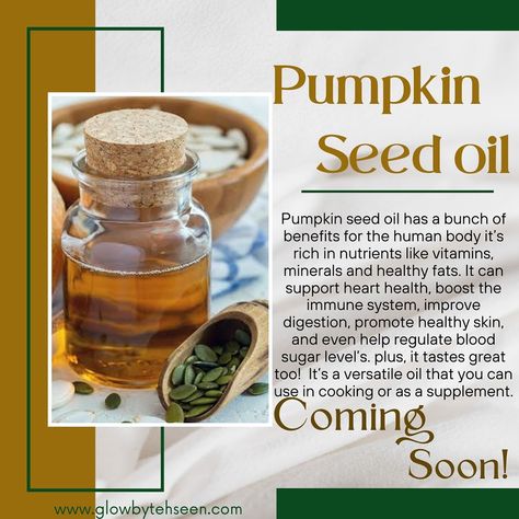 Pumpkin Seed Oil has tremendous benefits for health, hair, skin. """""""""""""""""""""""LAUNCHING SOON"""""""""""""""""""""" Pumpkin Seed Oil Benefits Skin, Pumpkin Seed Oil Benefits, Health Hair, Pumpkin Seed Oil, Pumpkin Seed, Oil Benefits, Launching Soon, Pumpkin Seeds, Hair Skin