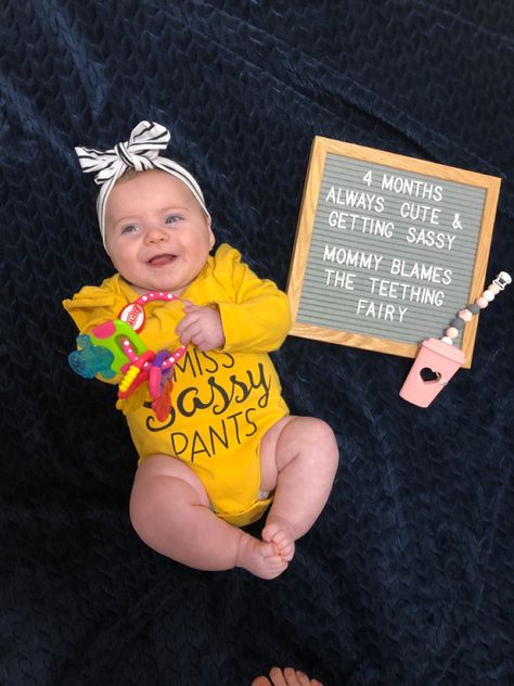 4 month old teething letter board • teething fairy Month Birthday Photoshoot, 5 Month Baby Milestones, 5 Month Baby, 5 Month Old Baby, Birthday Photoshoot Ideas, Baby Boy Newborn Photography, Fun Baby Announcement, Baby Milestones Pictures, Monthly Baby Pictures