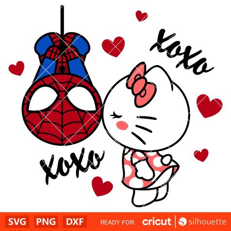 Spider-Man Kissing Hello Kitty Svg, Valentine’s Day Svg, Sanrio Valentine Svg, Kawaii Svg, Cricut, Silhouette Vector Cut File Easy Disney Drawings, Kitty Drawing, Hello Kitty Drawing, Vector Cut Files, Vector Cut, Cat Valentine, Hello Kitty Items, Hello Kitty Collection, Valentines Svg