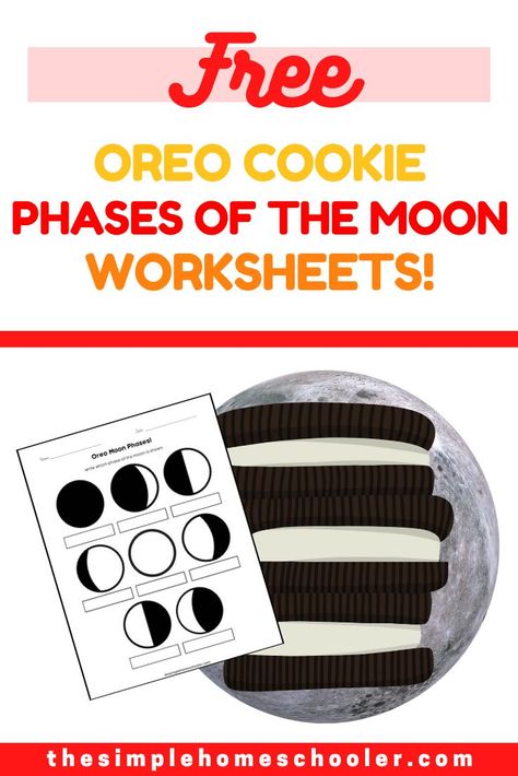 Want to have some astronomy fun with your kids? Check out these delicious Oreo cookie phases of the moon worksheets! Includes optional word bank and answer key. via @https://www.pinterest.com/thesimplehomeschooler/ Moon Phases With Oreos, Oreo Moon Phases, Moon Phases Activities, Astronomy Activity, Moon Activities, Moon Orbit, Free Homeschool Printables, Easy Shape, Lunar Phase