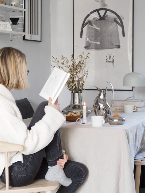 A cosy home - a neutral home - Georg Jensen pitcher - Henning Koppel pitcher Georg Jensen Silver, Mismatched Chairs, Developing Healthy Habits, Minimal Lighting, Cosy Home, Nordic Living, Neutral Home, Cutlery Sets, Nature Inspired Design