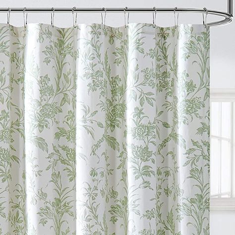 Curtain Green, Green Shower Curtains, Laura Ashley Home, Floral Toile, Cotton Shower Curtain, Floral Shower Curtains, House Things, Kitchen Wallpaper, Fabric Shower Curtains