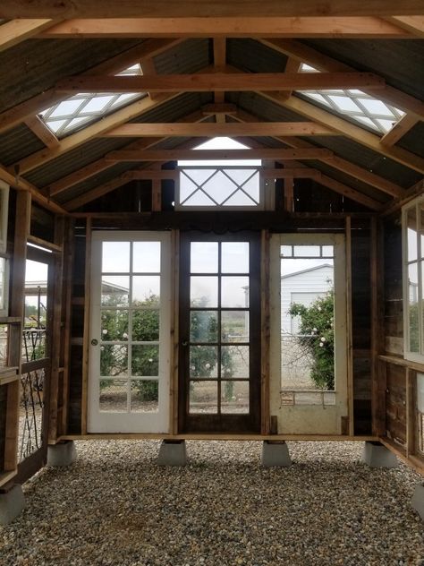 Greenhouse From Old Doors, Outdoor Workspace, Havana House, Cottage Garden Sheds, Recycled Windows, Rustic Shed, Victorian Windows, Chicken Shack, Door Room