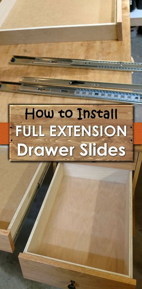 Full extension drawer slides. Install drawer slides on your drawers. #beginnerwoodworking #drawerslides #howtobuilddrawers #thepowertoolwebsite Installing Drawer Slides, Fine Woodworking Project, Wood Projects For Beginners, Diy Drawers, Woodworking For Kids, Woodworking Projects That Sell, Diy Holz, Popular Woodworking, Built In Bookcase